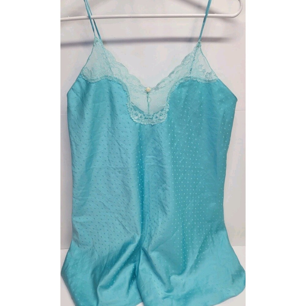 Vtg Victoria’s Secret Gold Tag Teal Satin Slip babydoll Nightgown Lingerie Sz‎ M